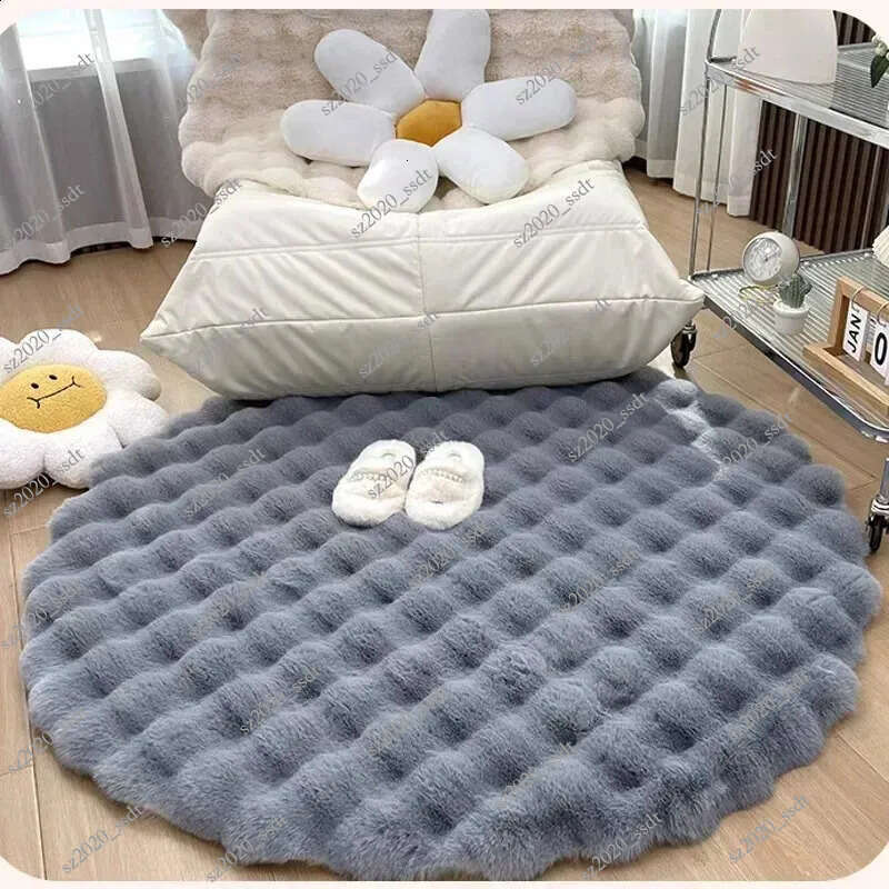 50cm diameter Nordic circular carpet, suitable for living room plush floor mats, soft area carpets, bedroom beds, anti slip fluffy carpet decoration H