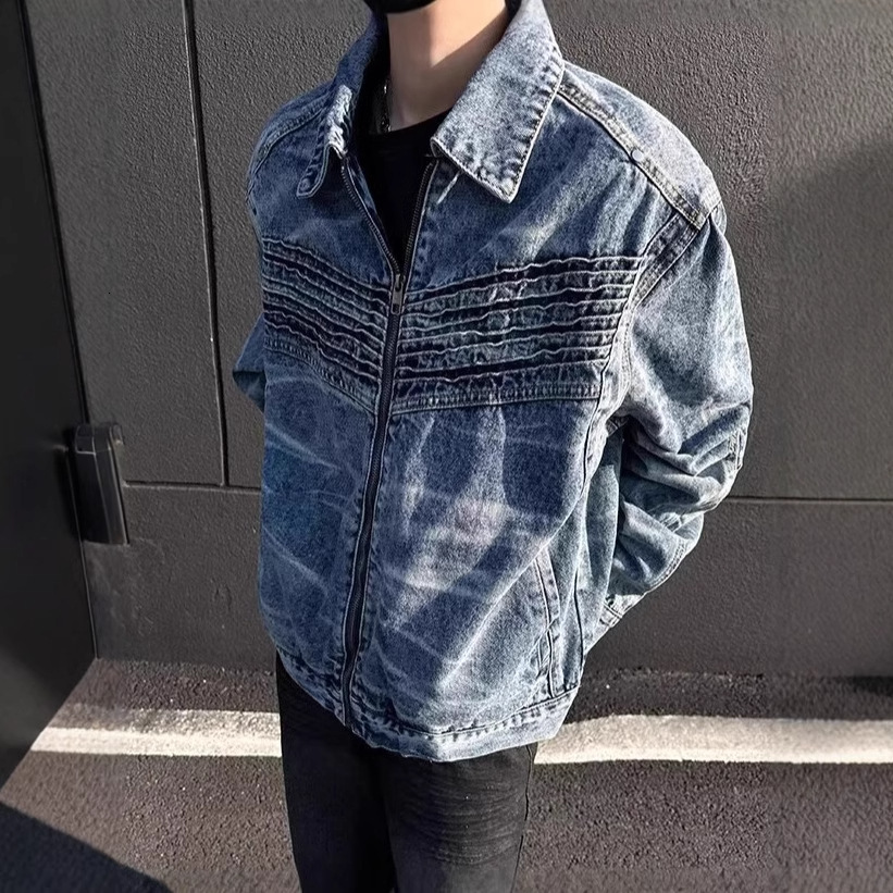 High Street Washed Vintage Short Denim Designer Jacket Jacket For Men Niche Silhouette High-end Feel Loose Zipper Workwear Jacket