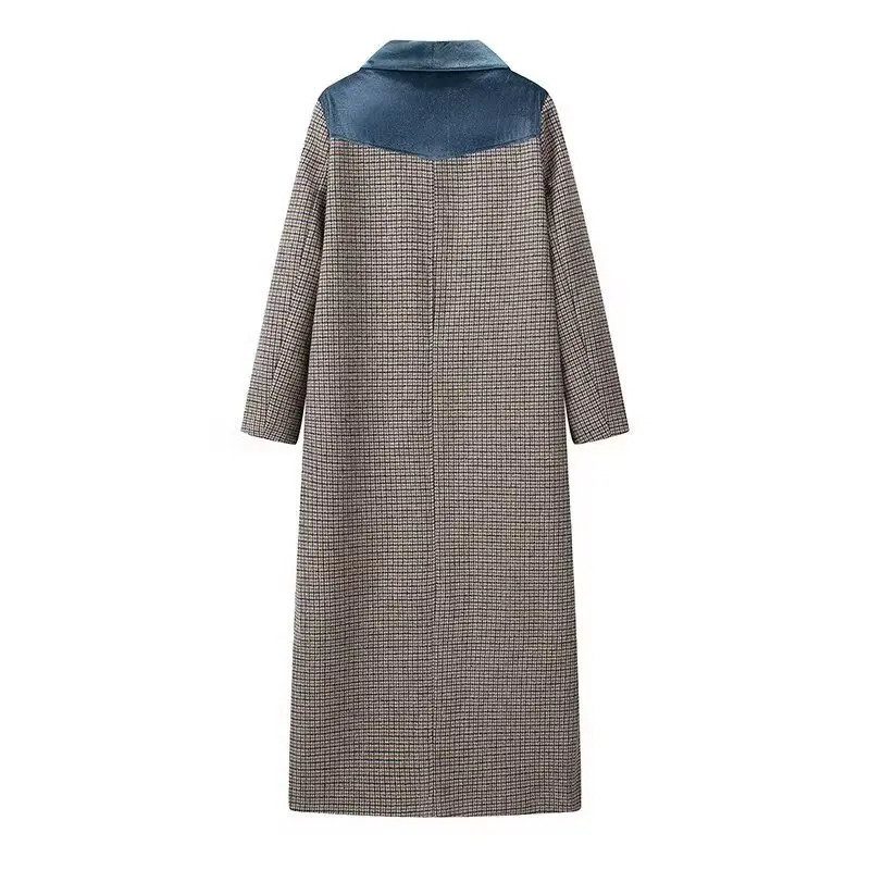 Autumn womens clothing fashionable temperament versatile casual long plaid woolen coat 251028