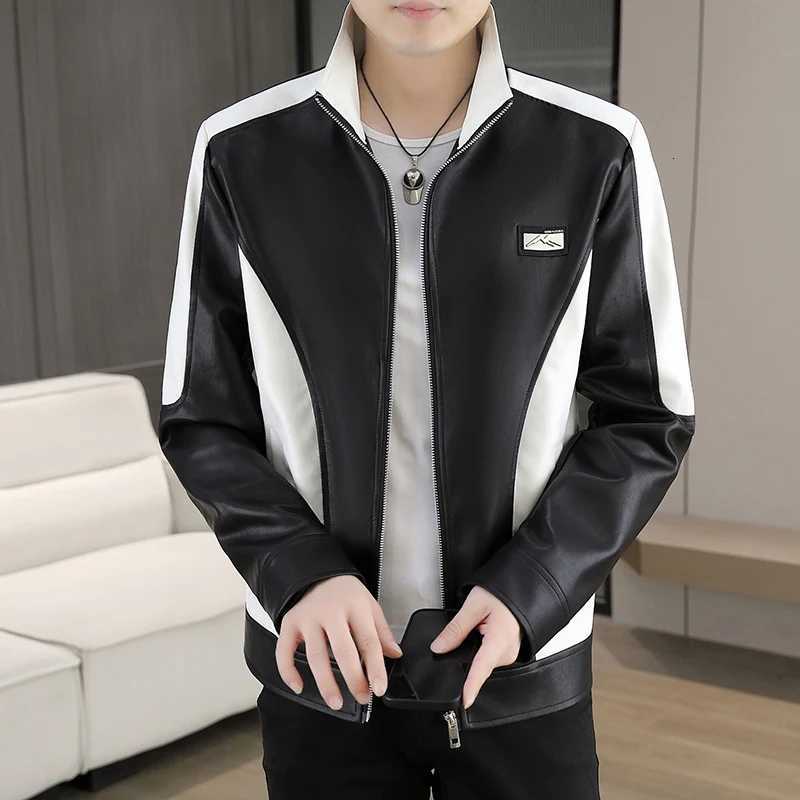 A new stylish and trendy lapel PU leather jacket for men in autumn and winter a highquality windproof and versatile jacketT251029