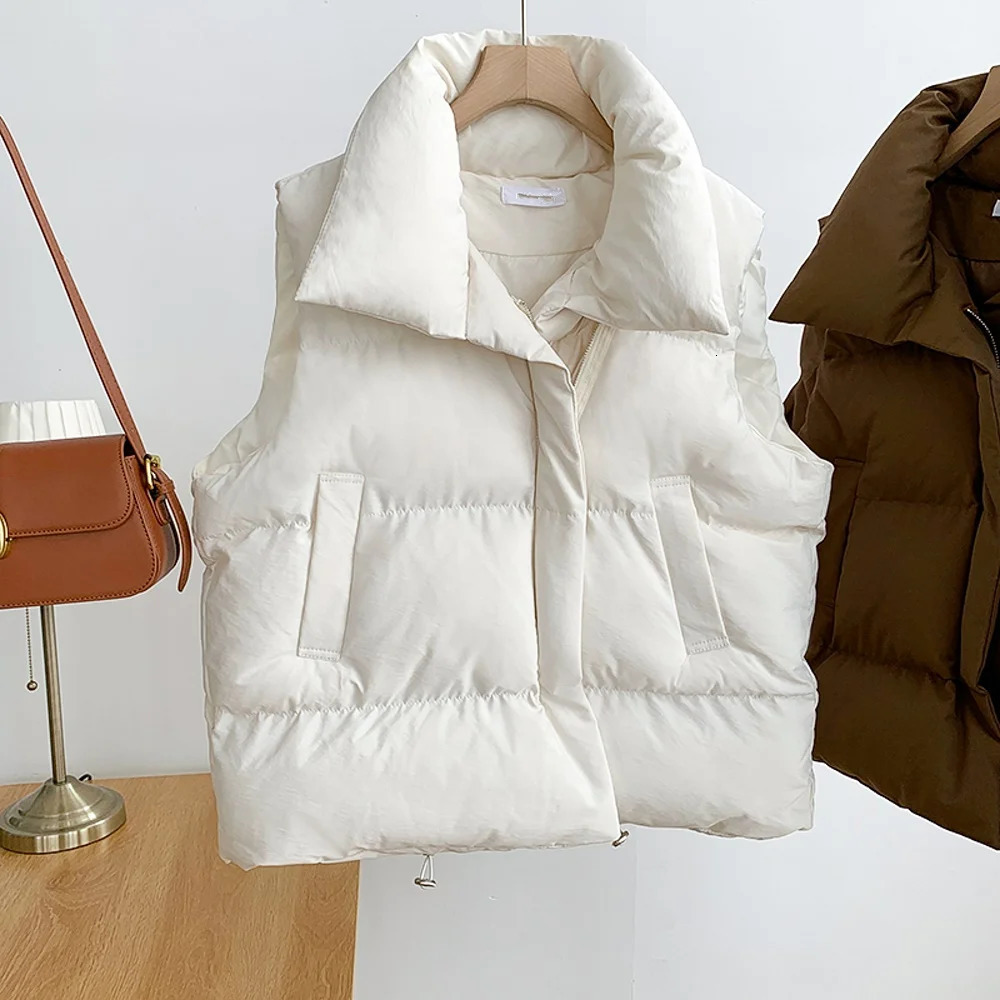 Womens Winter Short down Sleeveless Vest Warm Stand Collar Zipper Jacket Casual Fashion Quilted Cropped Coats Street Outerwear 251029