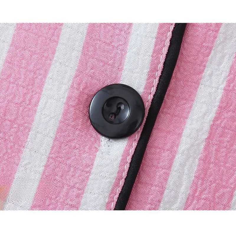 Sexy Sleepwear Women Plus Size Pink Striped Pajamas Bubble Crumpled Cotton Student Loungewear Long Sleeve Long Pants NightwearT251029