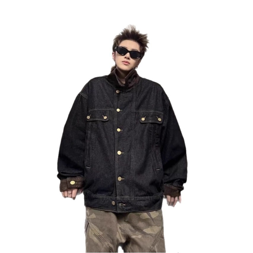 American Style Logging Workwear Denim Jacket For Men And Women Loose Fit Long Sleeve Corduroy Patchwork High-end Feel Designer Jacket Jacket For Sprin