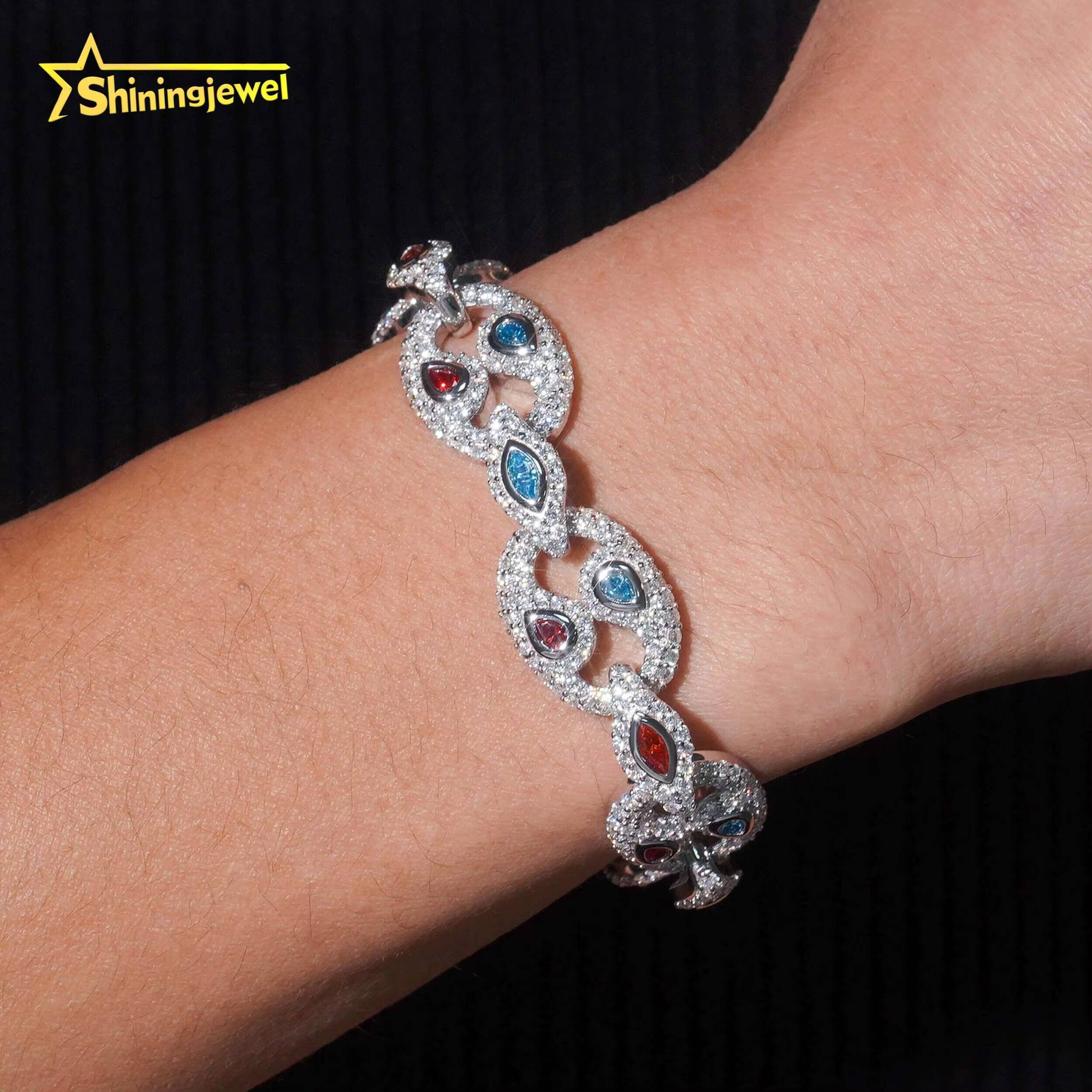 Bling ColorMoissanite Charm Bracelet with Adjustable Cuban Chain 7 Inches 8 Inches Cuban Bracelet for Men Woman