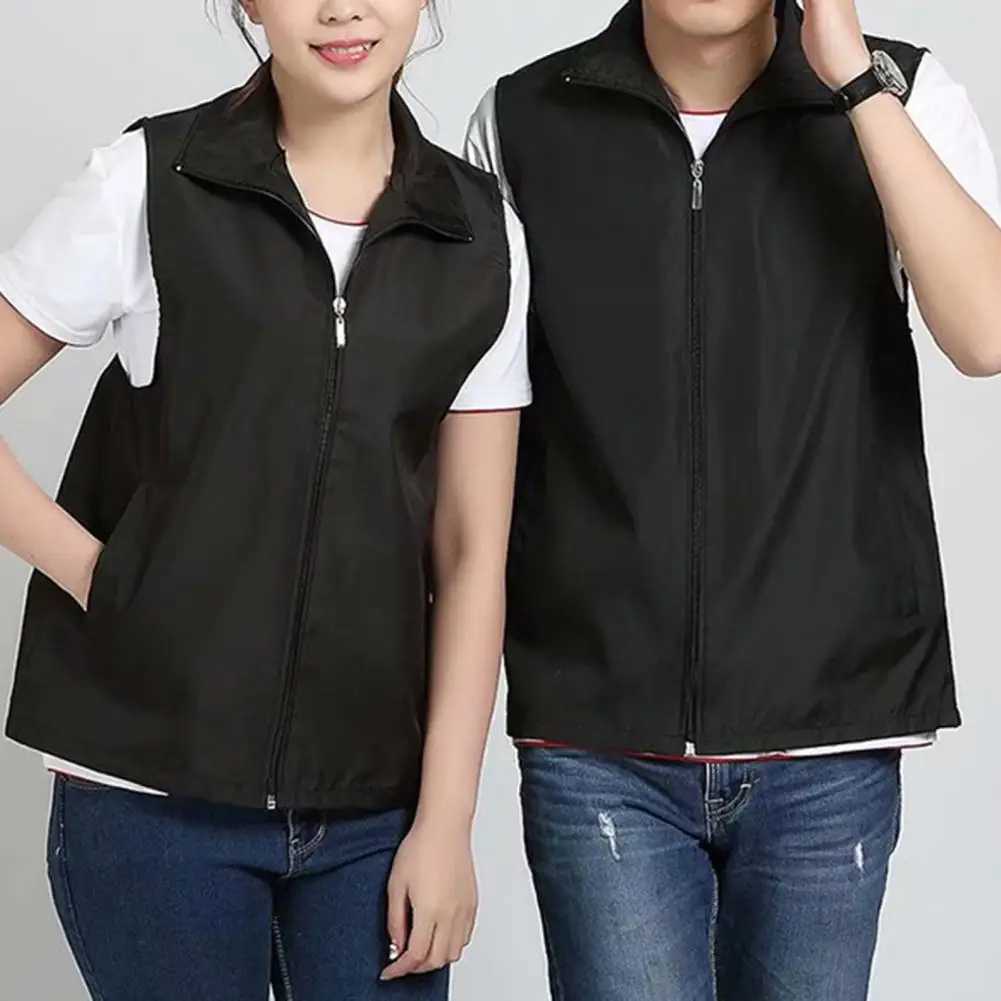 Lapel Sleeveless Pockets Zipper Placket Mesh Lining Outdoor Vest Volunteer Bright Color Slim Fit Work Waistcoat Colete W251029