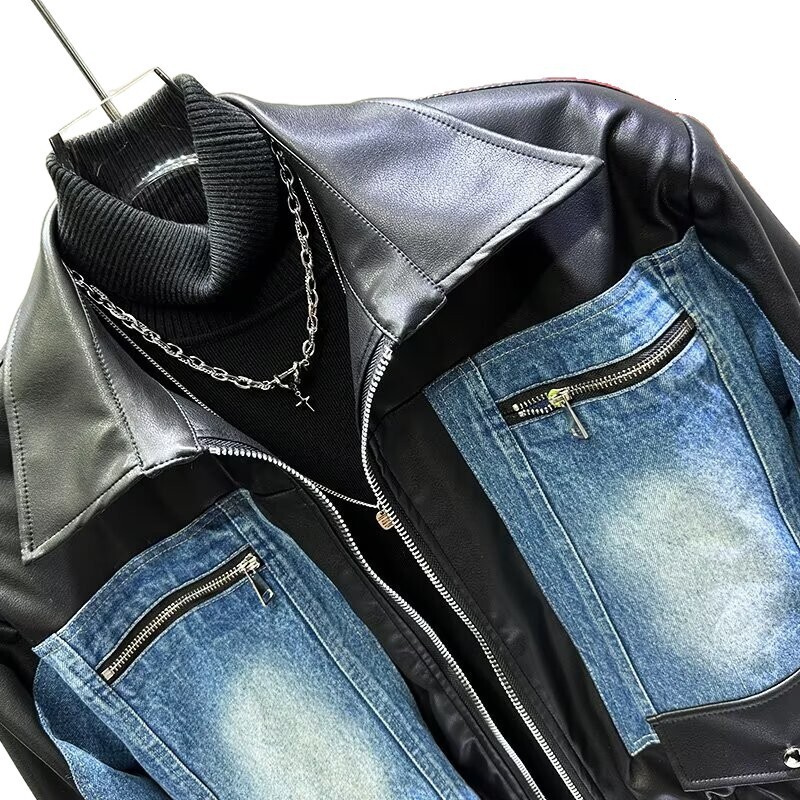2025 New Men's Leather Jacket With Turn-down Collar And Zipper Autumn And Winter Fashion Trendy Versatile Designer Jacket Stylish Patchwork Motor