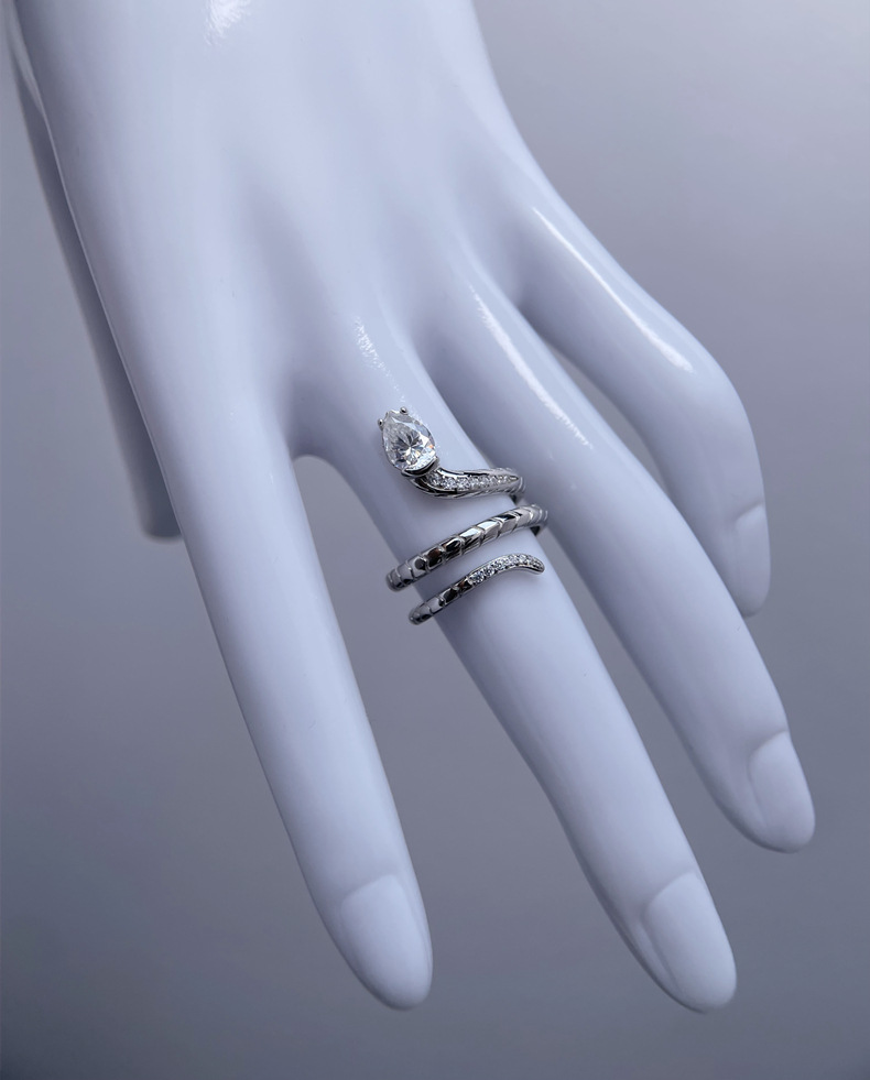 TaiYang 0.8ct Teardrop Moissanite Snake Ring for Women, Adjustable Luxurious 925 Sterling Silver Wedding Engagement Diamond Ring with Moissanite Certi