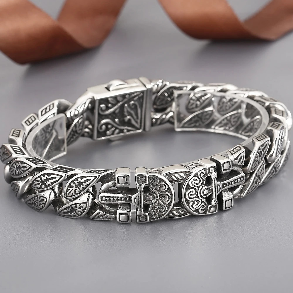 Cast Stainless Steel Cross Bracelets Vintage Metal Bangle Heavy Retro 15MM Chain Mens Bracelets Cool Male Hand Jewelry Armband 251028