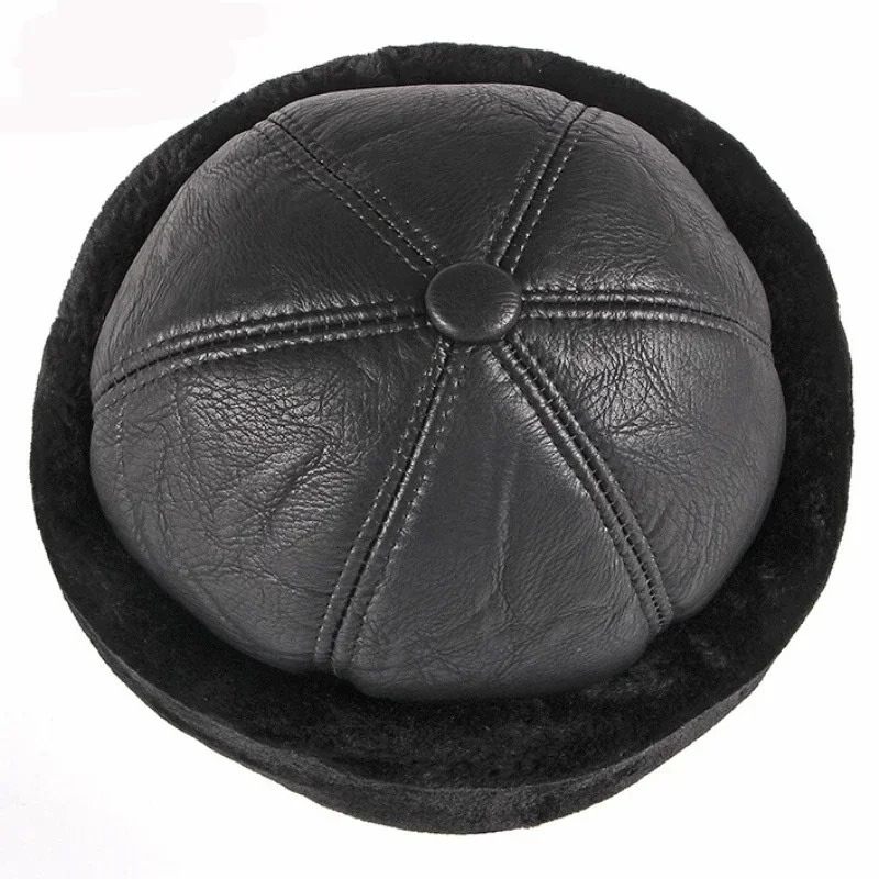 Thick Outdoor Warm Winter Hat Men Black Fur Leather Russian Male Windproof Snow Ski Cap Fleece Lined 251029