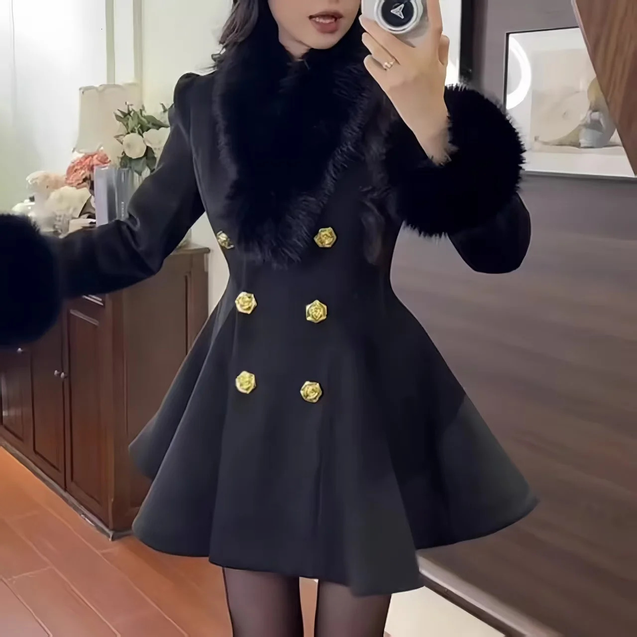 Elegant Small Fragrance Celebrity Loose Coat Moda Woolen Winter French Style Vintage Blends Slim Waist Midlength Outwear 251029