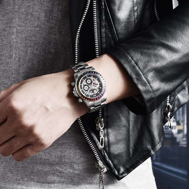 PAGANI DESIGN Stainless Steel Skeleton Dial Design Transparent Bottom Men's Mechanical Watch PD-1653