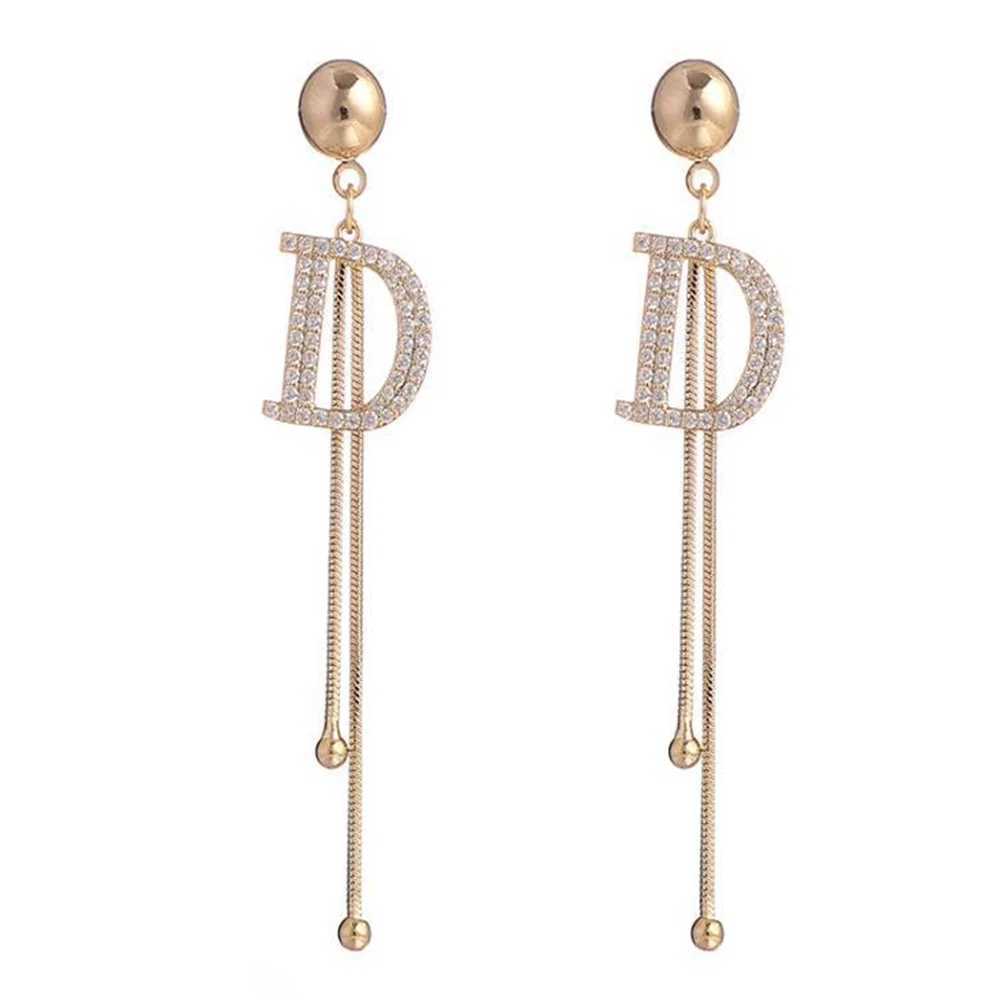 Bead Tassel Long Simple Earring Trend Gold Color Crystal Letter D Earrings Elegant Jewelry AccessoriesW251029