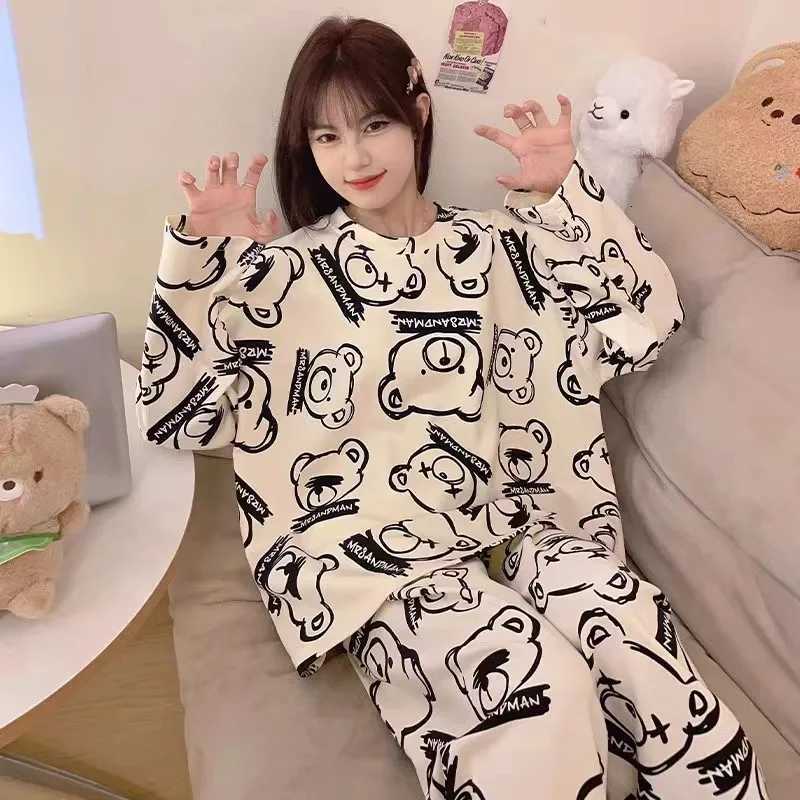Womens TwoPiece New Pajamas Spring And Autumn Pajamas Homewear Womens Models LongSleeved Large Size Thin Homewear SuitT251029
