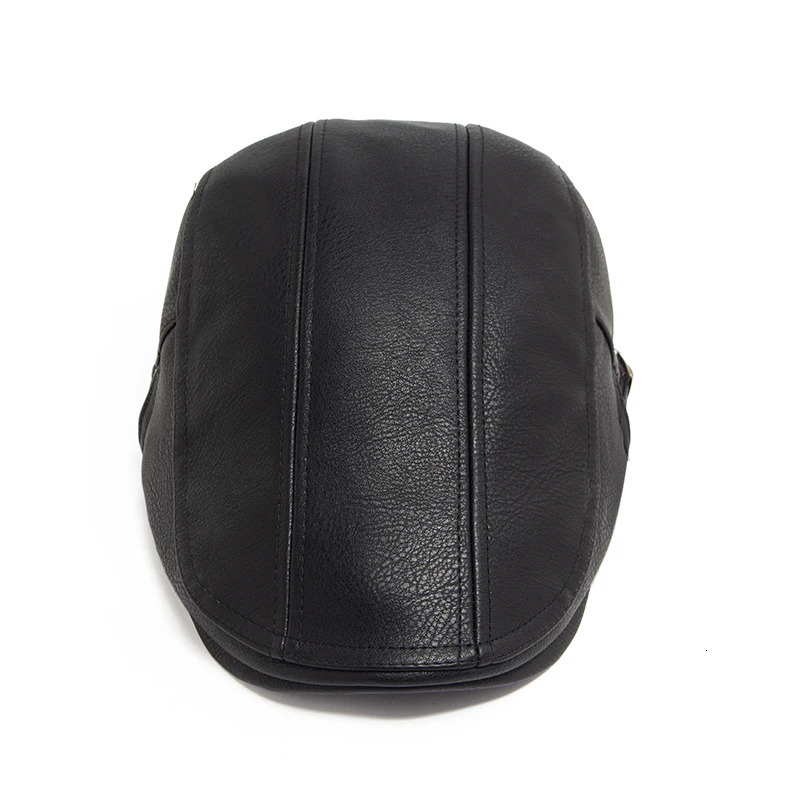 Fashion Men PU Leather Beret Autumn Winter Visor Flat Cap Thicken Warm Hat Berets Vintage England sboy Caps Higher Quality 251013
