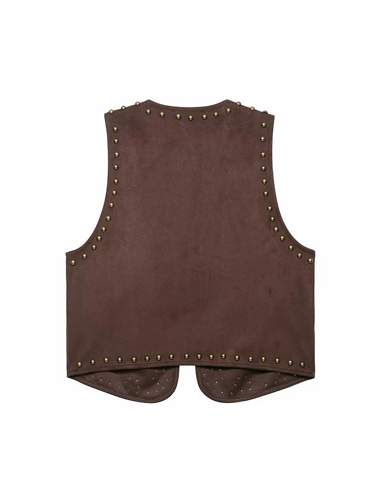 Woman Sexy Chic Rivet Velvet Leather Suit Sleeveless Top Mini Shorts Fashion Summer Holiday Party Set 251029