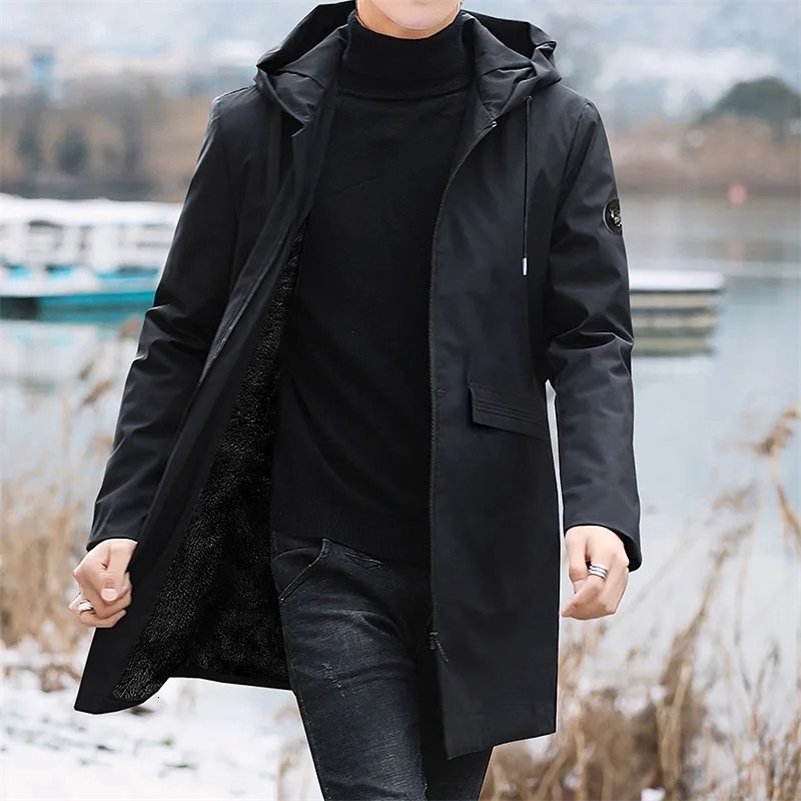 Plus Size Mens Winter Warm Jacket Fleece Parka Coat Black Hooded Windbreaker Outwear Fleec Jacket Long Parkas 8XL 251028