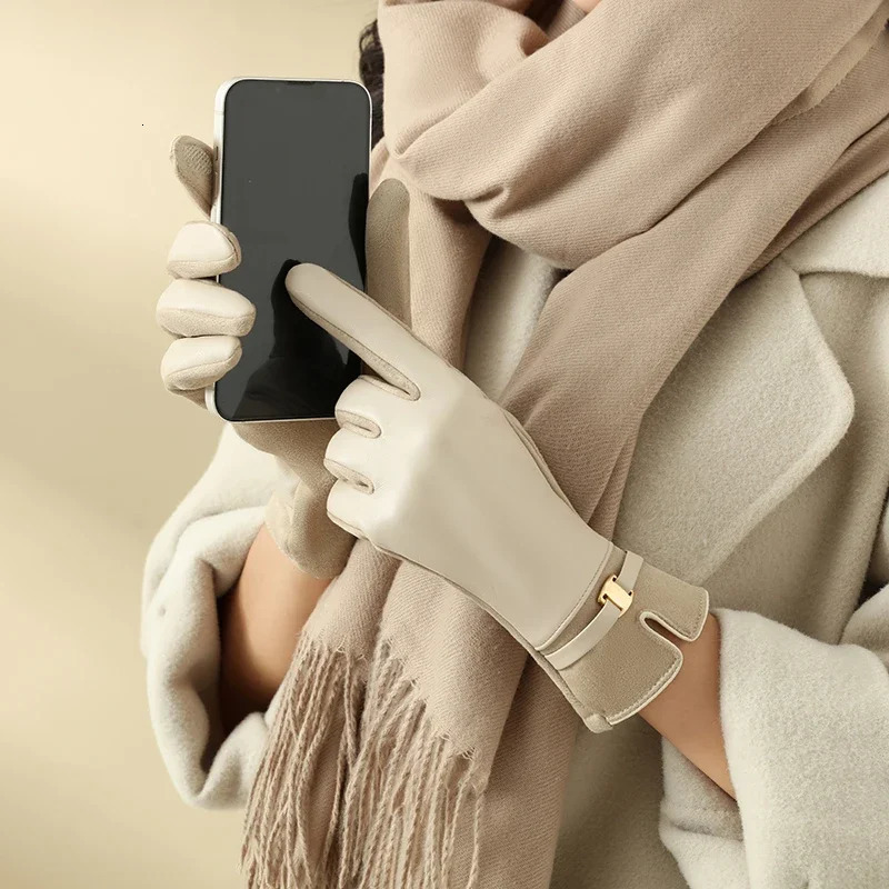 1 pair of plush thickened gloves for women in winter warmth and cold protection plush gloves for touch screen riding outdoor 251029