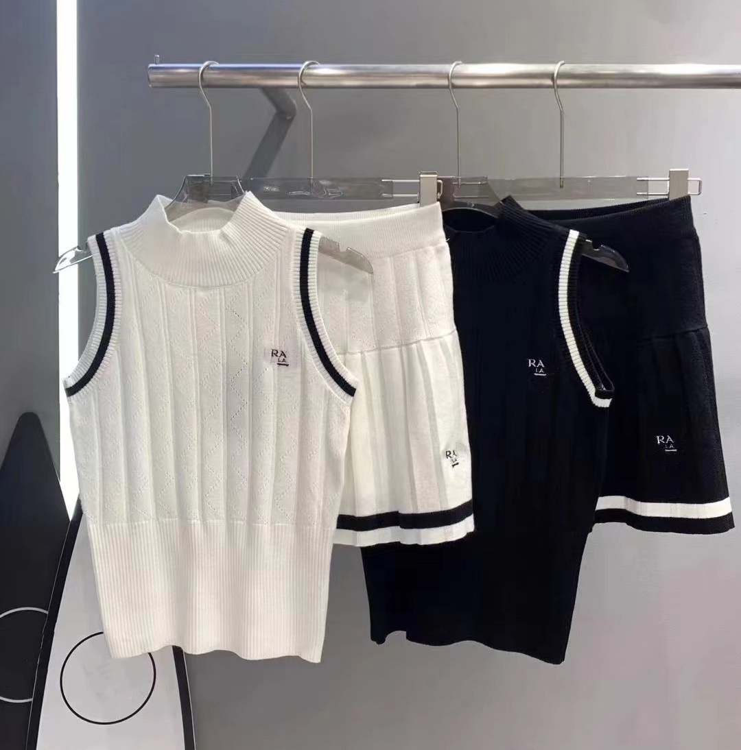 Knitted Designer Two Piece Dress Set Women Knits Tank Top Sweater And Pleated pleated skirt 2Pcs Luxury Brand Dresses Sets For Women Outfits Paris