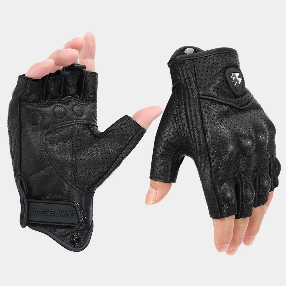 Motorcycle gear gloves Real Leather Gloves halffinger black 251013