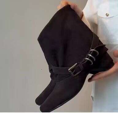 Height Increase Soft Cool Style Slimming Melad Western Boots Women with Belt Buckle Inner Suede Leather Boot for Autumn Designer Shoe and Winter