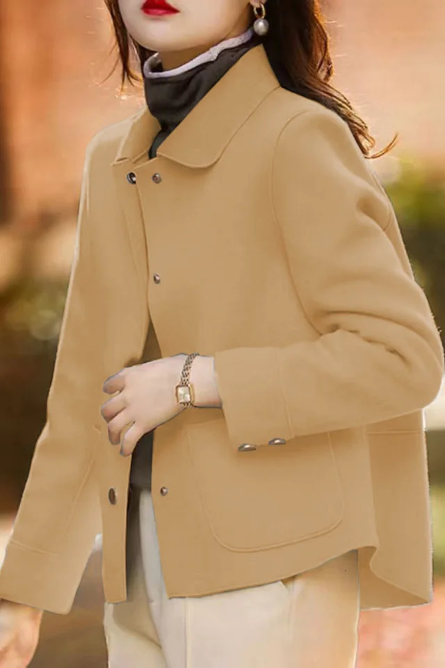 Fashionable minimalist coat for women with a singlebreasted collar and highquality short woolen coat casual solid color long 251029