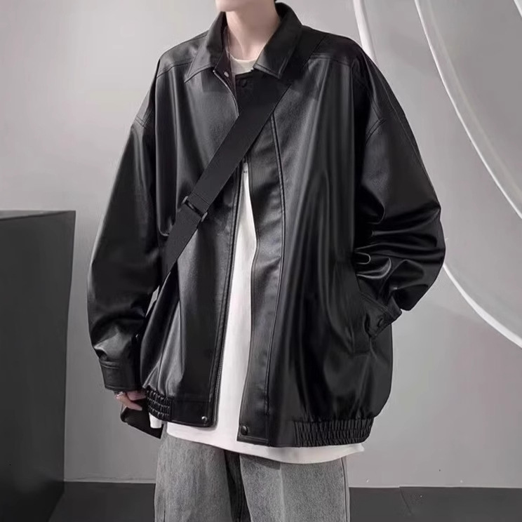 2025 American Style Designer Jacket Leather Jacket For Men Autumn And Winter High-end Feel Cool And Trendy Brand Casual Loose PU Leather Turn-down Col