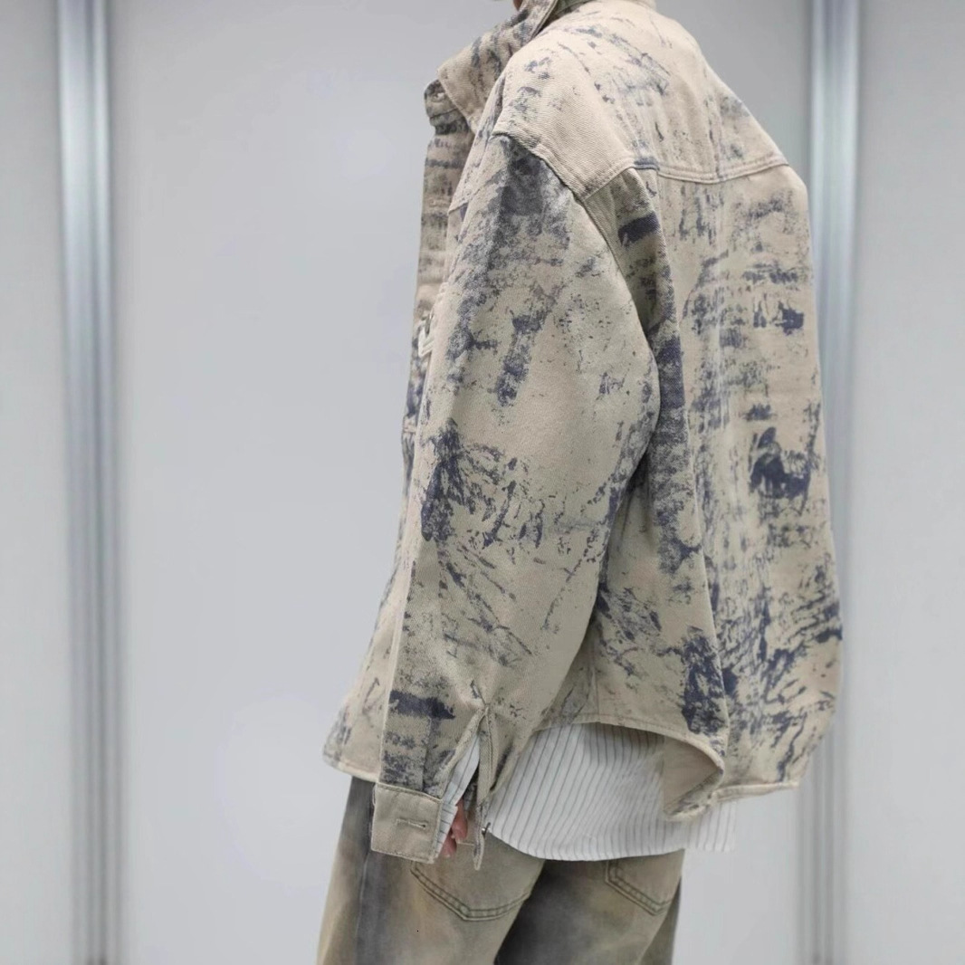 American Tie-dye Denim Jacket For Designer Jacket Men Spring And Autumn New Trendy Brand High-end Feel Stylish And Versatile Workwear Jacket