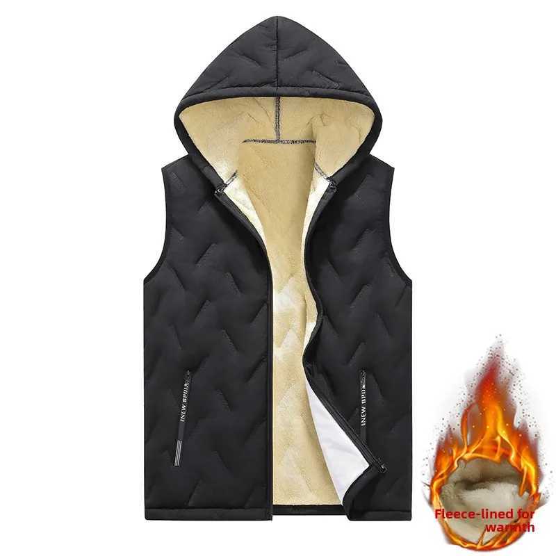 2025 Autumn and winter fashion mens cotton vest jacket casual multifunctional plus size warm hooded sleeveless mens top W251029
