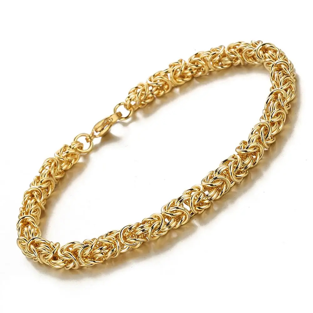 6810mm Fashion 316L Stainless Steel Gold Color Round Circle Byzantine Link Chain Men Women Bracelet Jewelry 251028