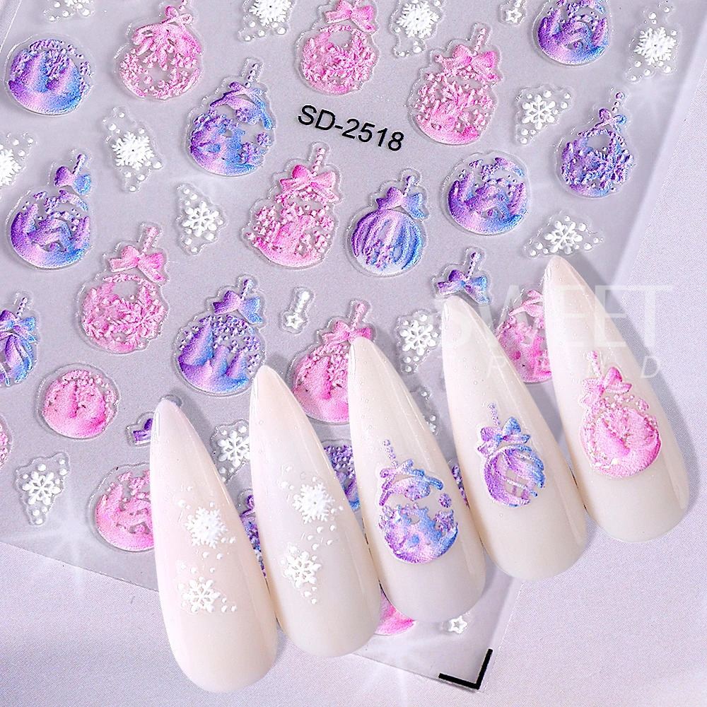 6pcs Christmas Nails Art Stickers 5D Embossed Christmas tree Snowflake Gloves Elk Bow Nail Decals Sliders DIY Manicure Decor 251027
