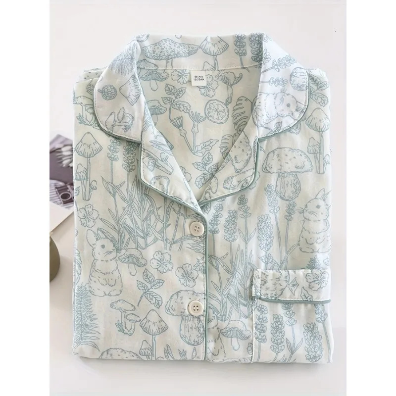 Womens Pajama Set 100 Cotton Gauze Sleepwear Long Sleeve Loose Fit Two Piece Comfortable Breathable Nightwear Loungewear 251029