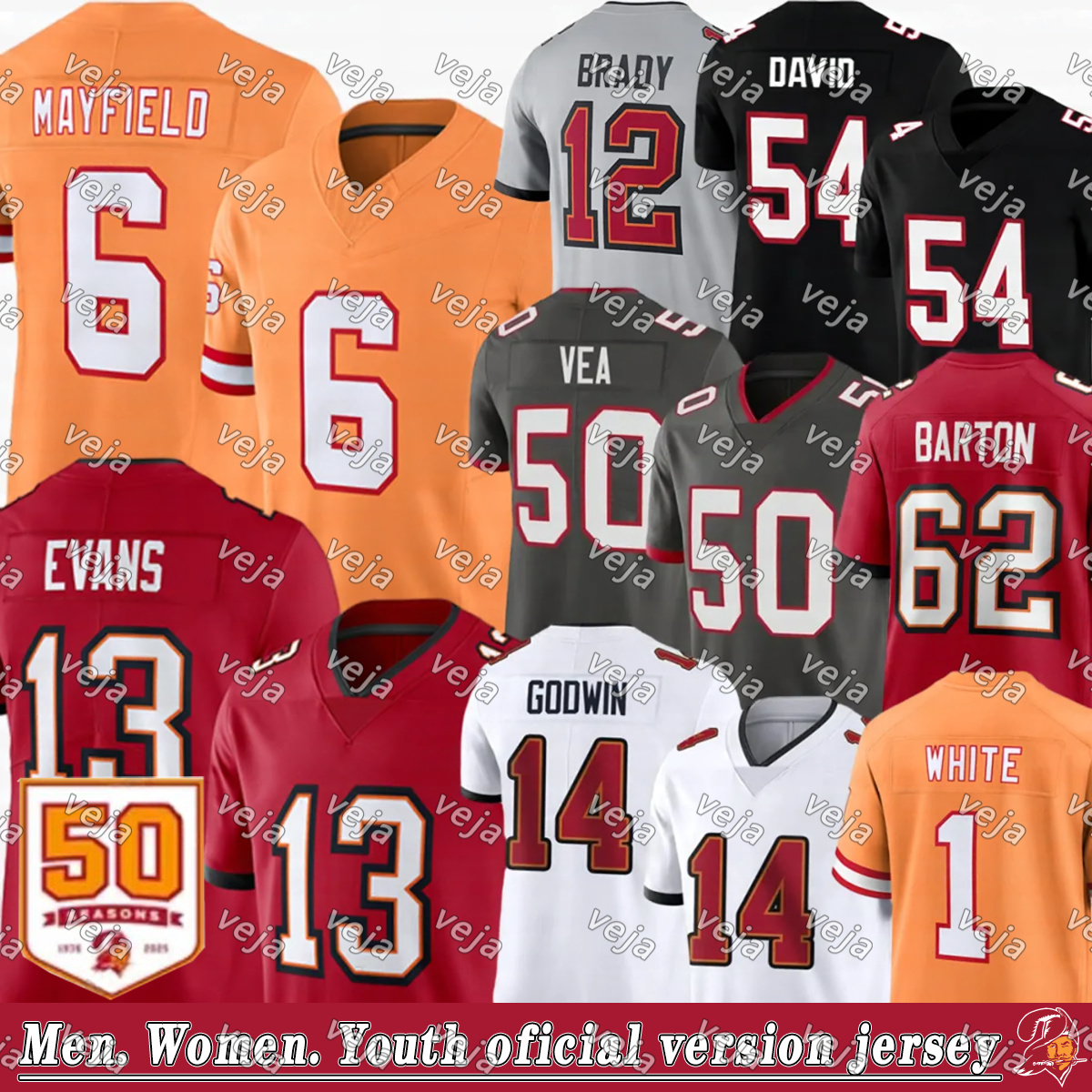 Tampa Bays BuccaneersJersey Baker Mayfield Mike Evans Chris Godwin Emeka Egbuka Tom Brady Antoine Winfield Jr. Football Jerseys