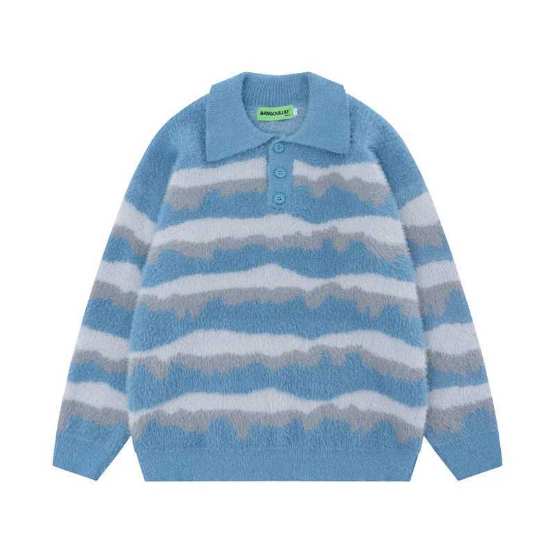 2024 Autumn New Guochao Lazy Striped Lapel Trendy Brand Niche Mens and Womens Knitted Sweater J251029