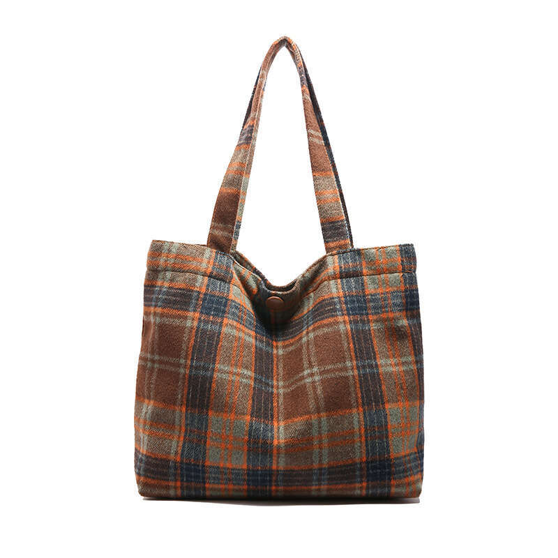 Designer bag Ins Style Fashion Woolen Plaid Single Shoulder Korean Commuter Underarm Large Capacity Casual Tote Bag