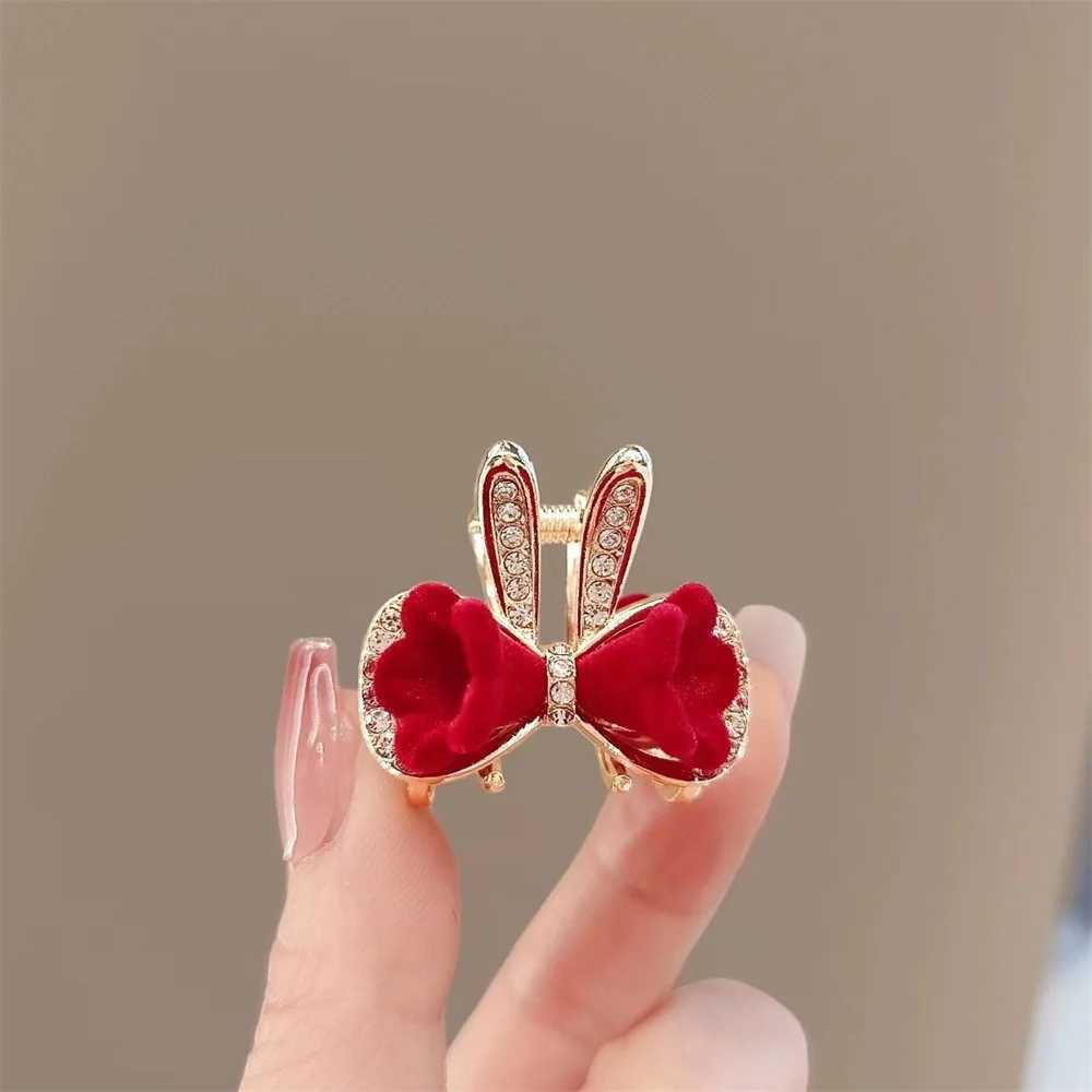 Alloy Rhinestone Bowknot Mini Hair Claw Small Hair Clip Bunny Ears Hair Accessories For WomenW251028