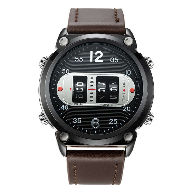 Brand Men's Fashion Leather Strap Roller Creative Design Quartz Watch
