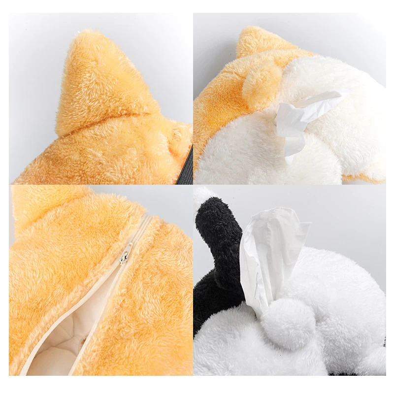 1pc Creative Corgi Car Tissue Box Soft Cartoon Paper Napkin Case Cute Animals Car Paper Boxes Lovely Tissue Holder for Car Seat 251029