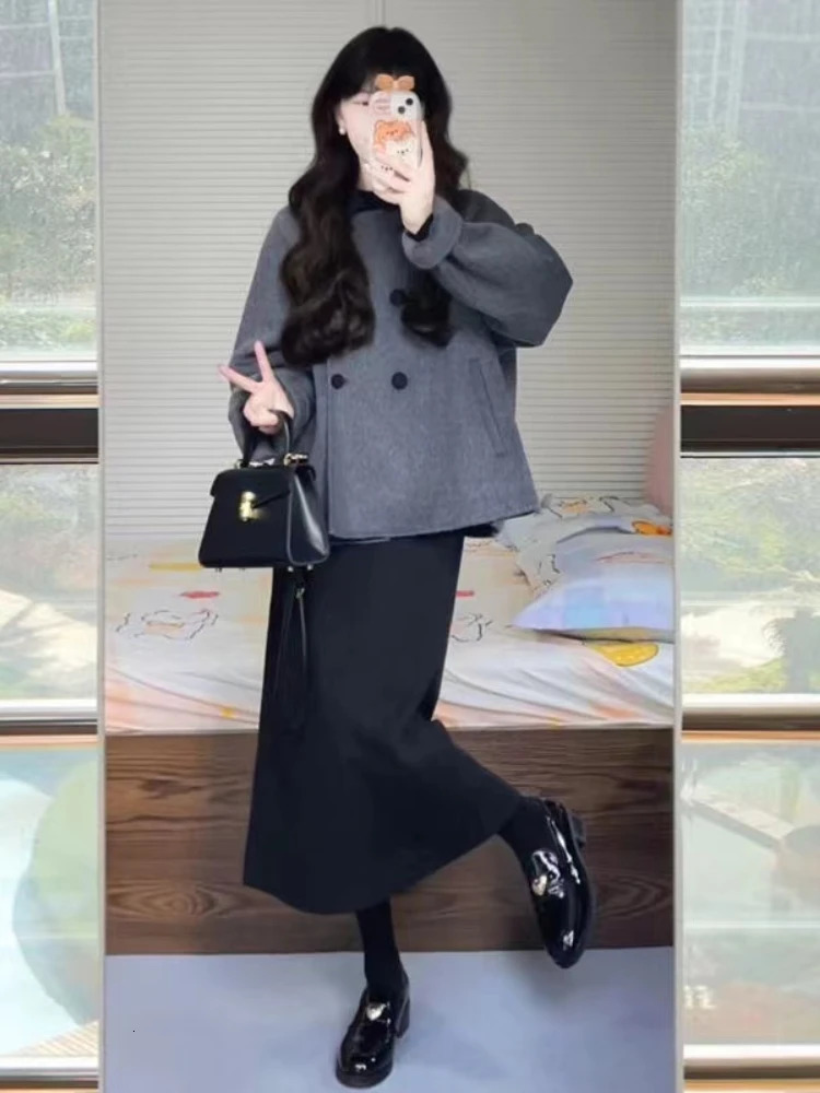 Wool for Women Chic Autumn Winter Retro Thickened Korean Style Outerwear Classic Prevalent Ins Cozy Elegant Office Daily Female 251029