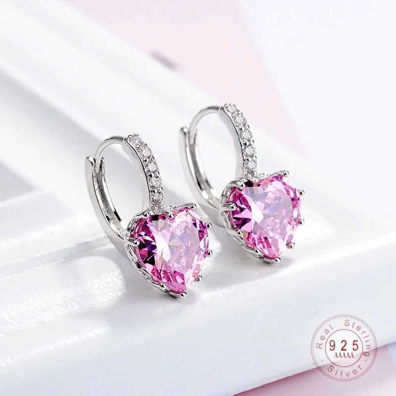 Luxury Colorful Heart Band Real Pure 925 Silver Needle Jewelry AAA Cubic Zirconia Crystal Earrings Fashion Women FavouritesW251029