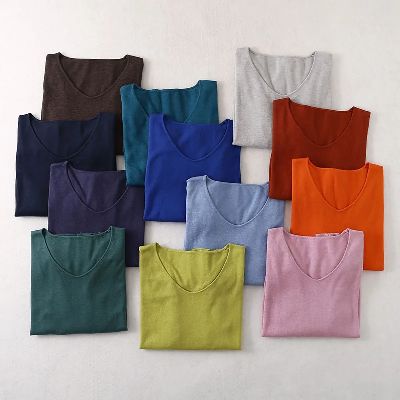 Women 85 Silk 15 Cashmere V Neck everyday Long Sleeve Pullover Sweater Top Shirt LY005 251029