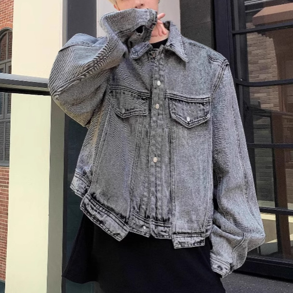 Padded Shoulder Denim Jacket Men's Spring And Autumn American High Street Workwear Jacket Designer Jacket Washed Loose Cool Denim Jacket