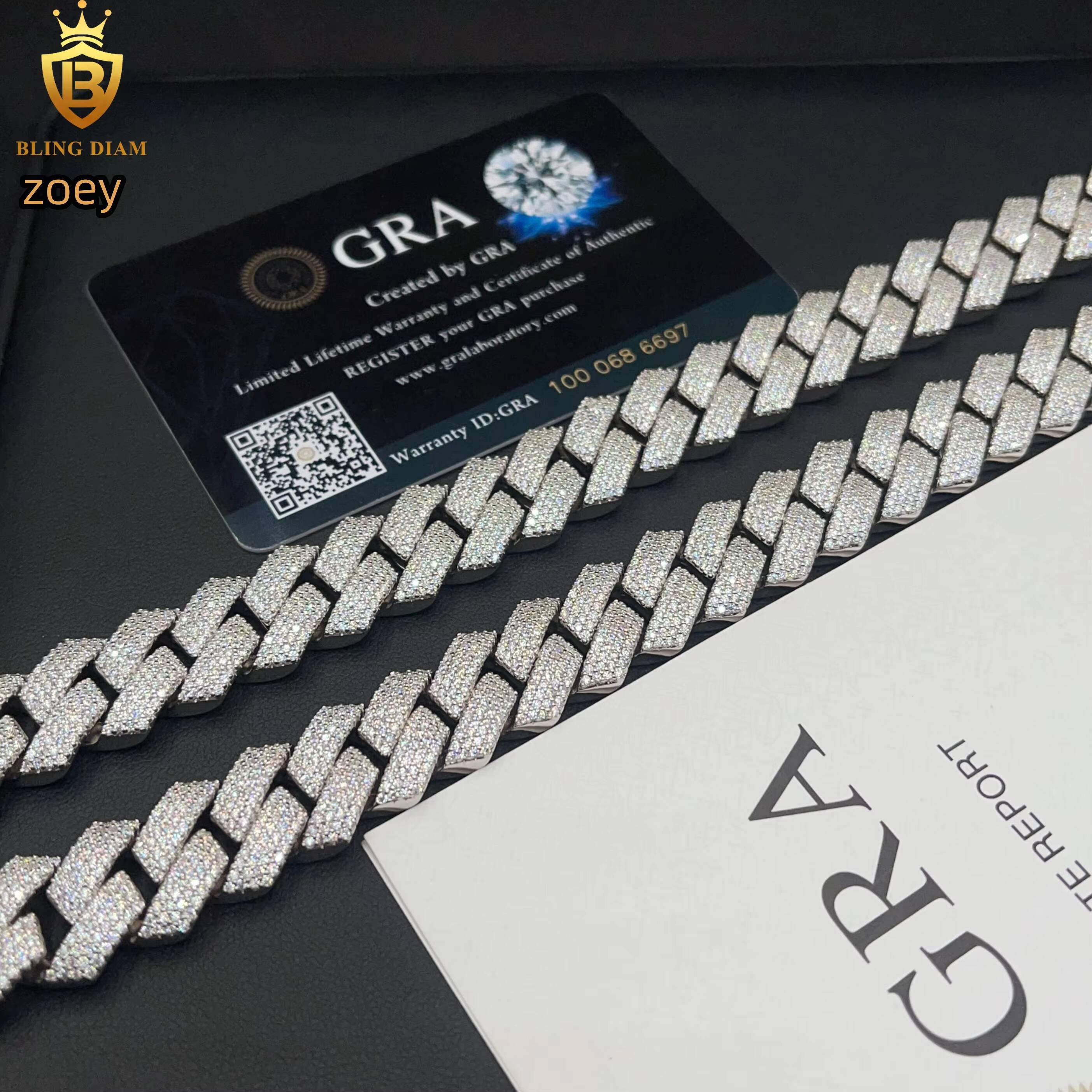 15mm Hip Hop Rapper Jewelry 4 Rows Iced Out High Quality Miami Cuban Link Chain Vvs Moissanite 925 Silver for Men Necklace