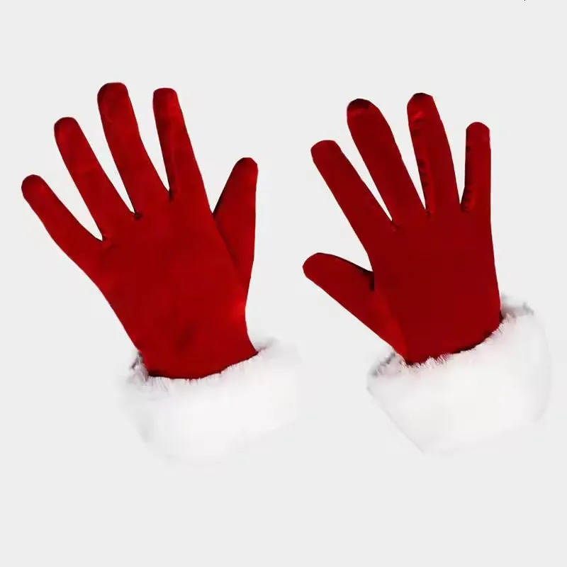 Santa Claus Gloves White Fur Fancy Dress Party Short Red Santa Full Finger Gloves Christmas Festive Costume Accessories Mittens 251029
