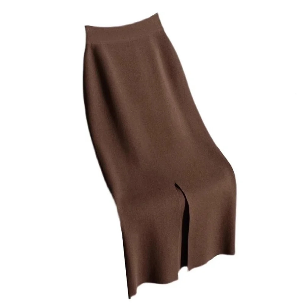 Autumn and Winter Oversized Knitted Pencil Skirt Womens One Step Skirt High Waist Slimming Long Skirt Split Wool Straight Dress 251028