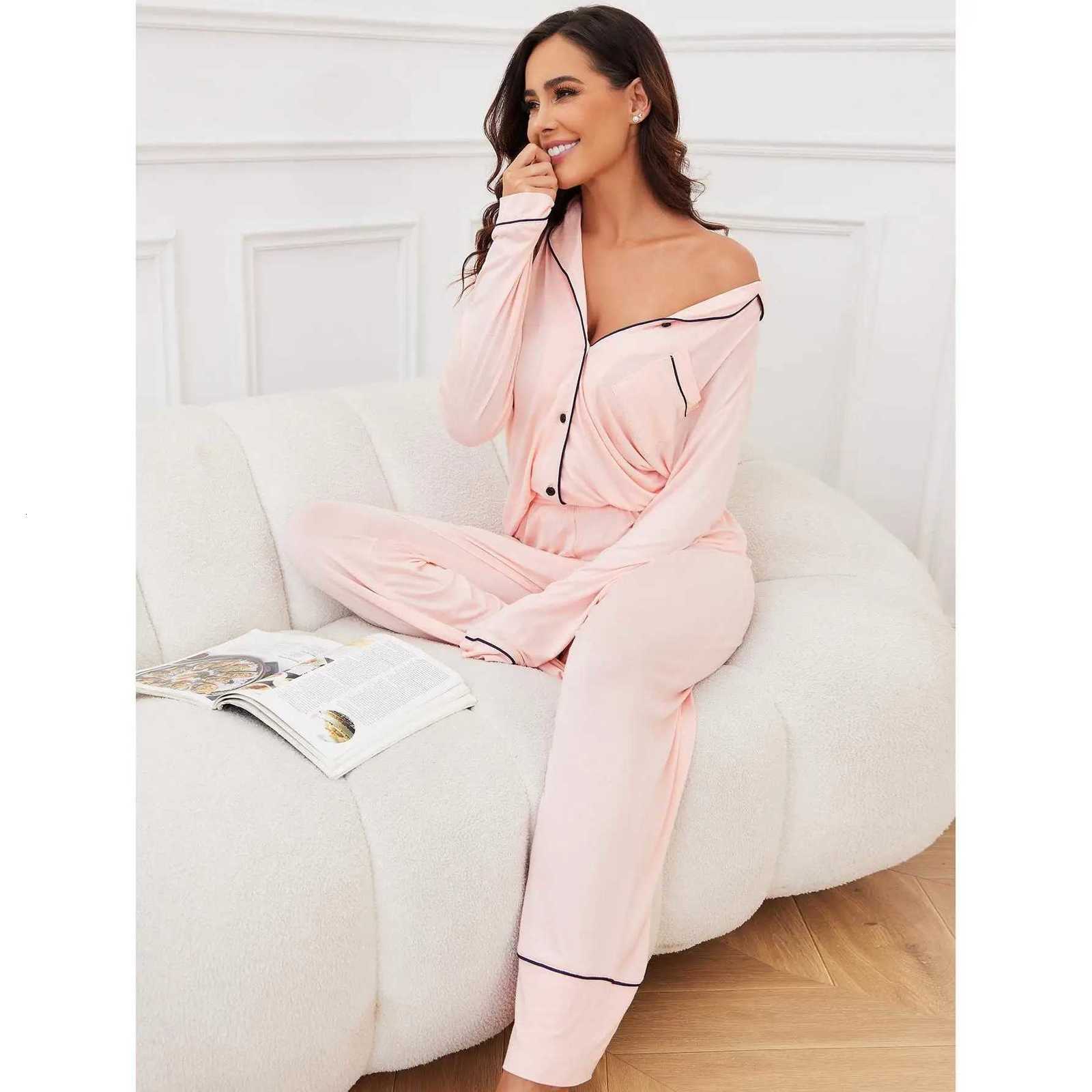 loungewear set autumn and winter modal longsleeved shirt trousers twopiece set pajamas womens pajamasT251029