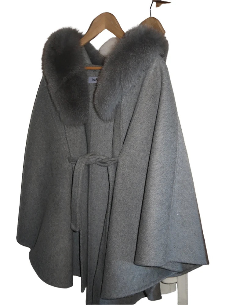 Woolen Collar Womens Coat Jacket Lace Up Hooded Long Sleeve Plush Female Jackets Elegant Autumn Loose Chic Overcoats For Ladies 251029