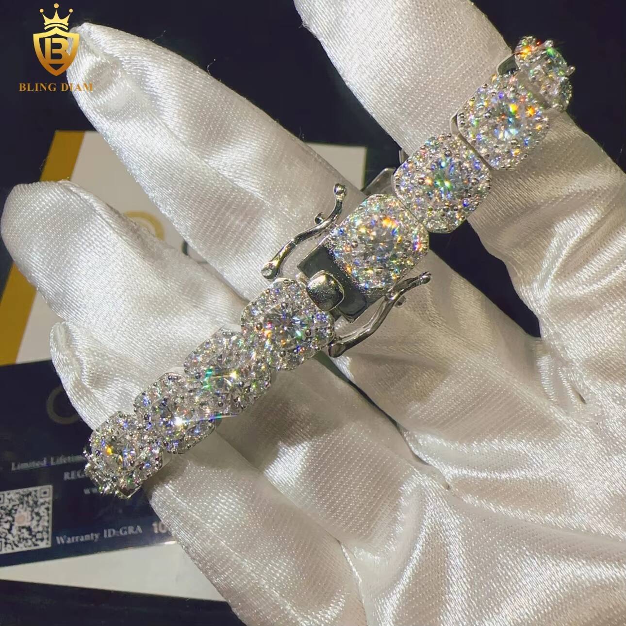 Hip Hop Pass Diamond Tester D Color VVS Moissanite 10mmLced Out Chain 925 Silver Moissanite Cuban Link Chain Bracelet