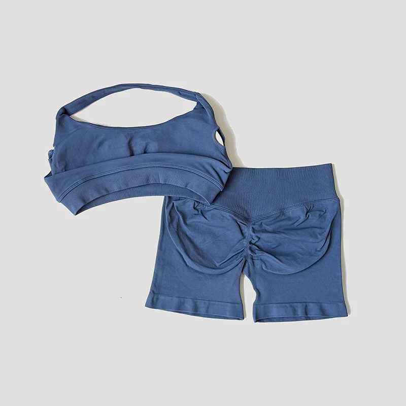 2 Piece Yoga Set Sportswear Woman Gym Halter Bra Shorts Activewear Pilates Clothes Sports Workout Fitness SuitXJ251029