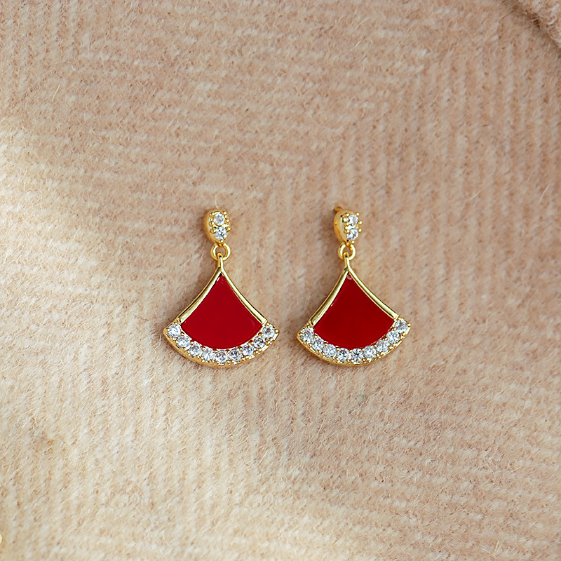 Diamond earrings Luxury earrings Pearl unique design Ginkgo leaf earrings Zircon fan-shaped earrings free shipping gift for women gold earrings stud e