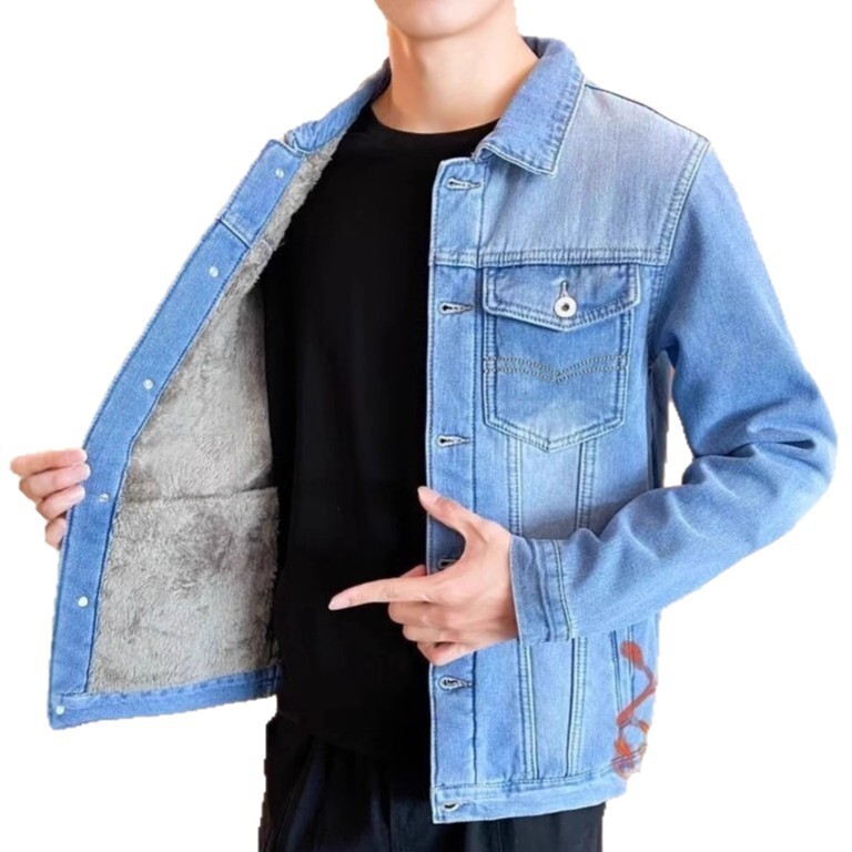 Autumn Winter Men's Denim Jacket With Fleece Lining Thickened Trendy, Warm Designer Jacket Slim Fit Korean Style Youth Plus Size Casual Jacket To